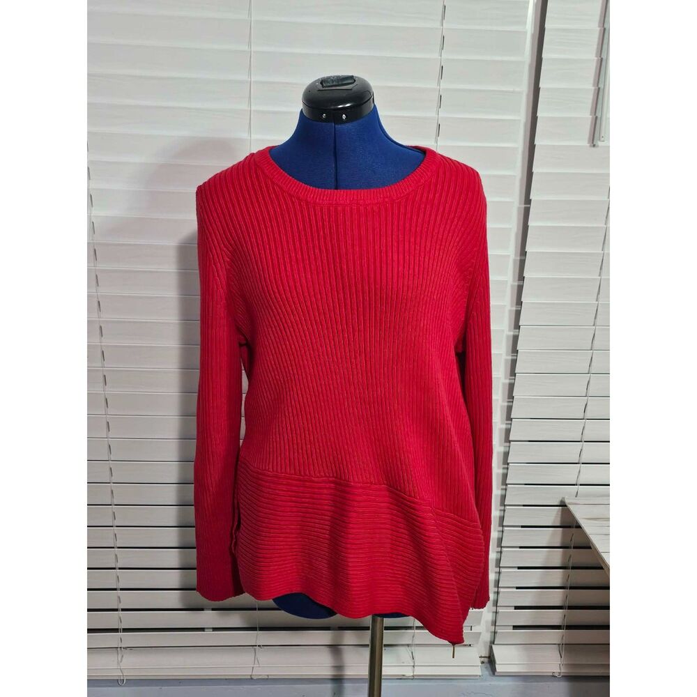 Michael Kors Women’s XL Red Ribbed Sweater Side Zip Asymmetrical Hem Knit